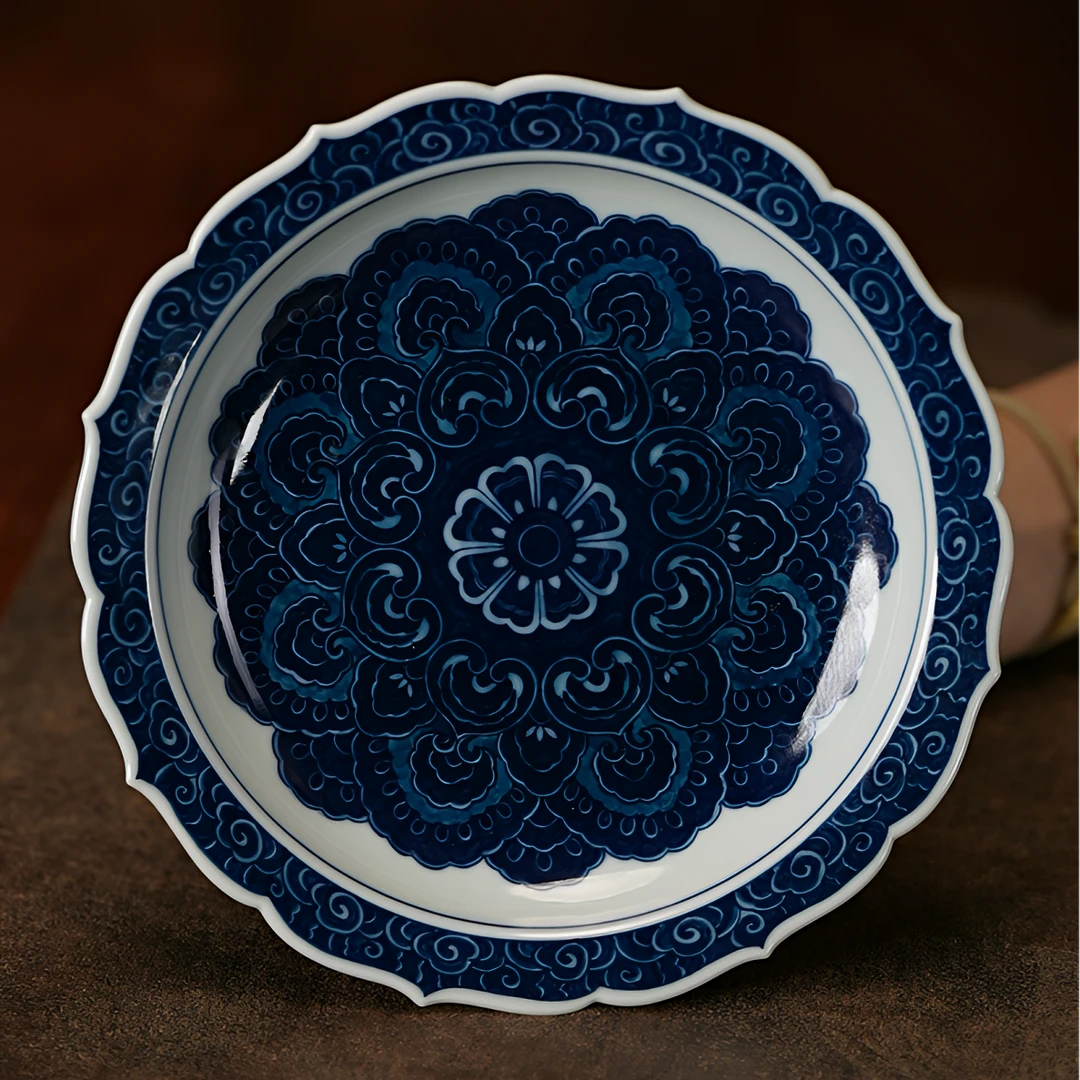 记石柴窑青花手绘太阳花壶承16.7cm