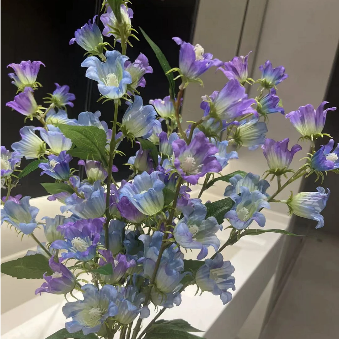 风铃花仿真花 蓝紫色双色绢布仿真花 客厅电视柜装饰