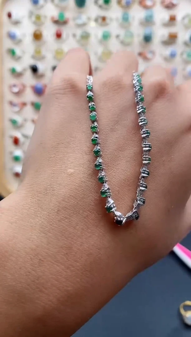 【闪购商品】翡翠手链银S925镶嵌缅甸天然A货翡翠111 9+