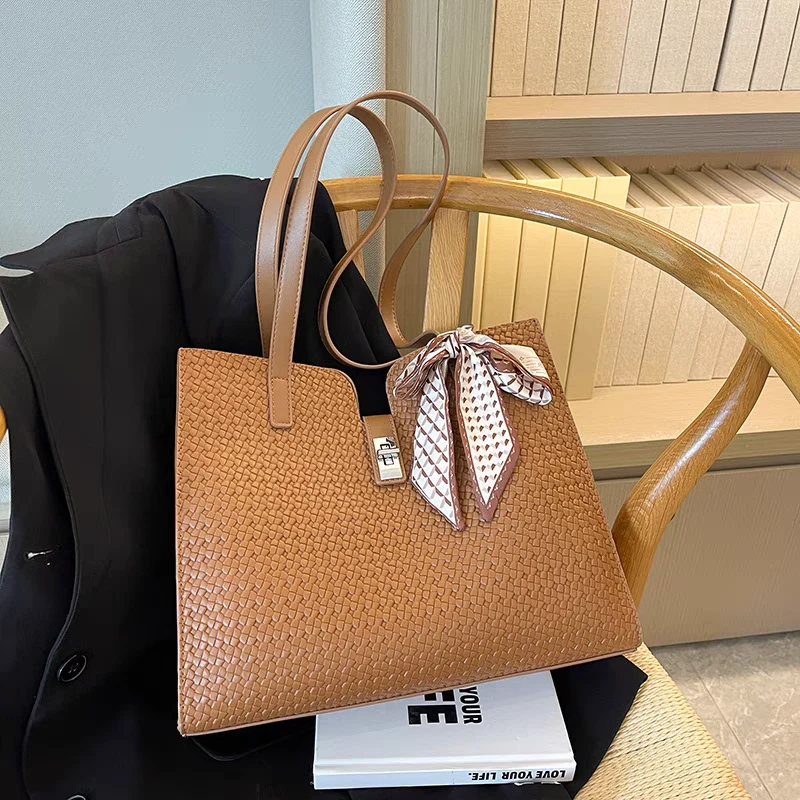 耐脏证件带防盗托特包双根单肩包肩包通勤草编气质洋气编织包