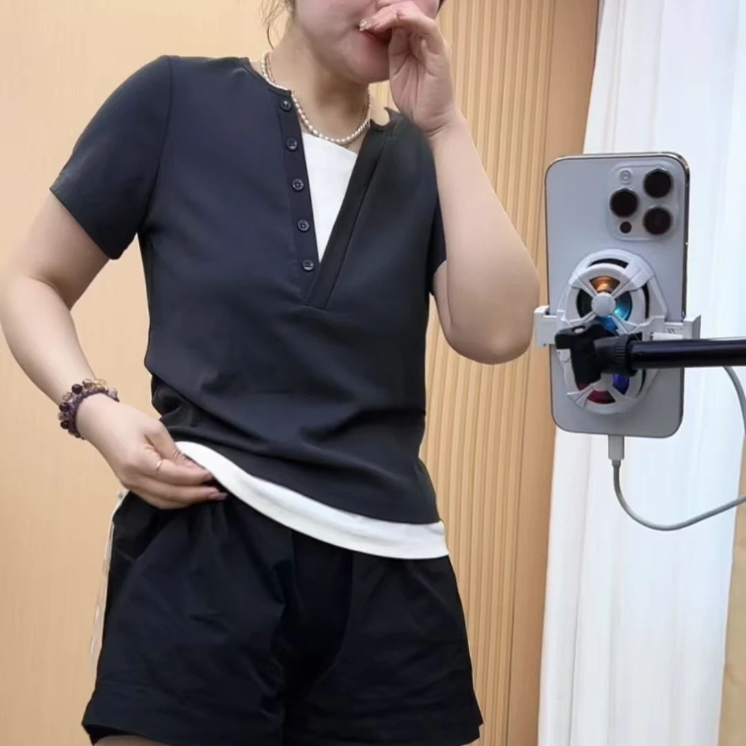 美式复古拼接撞色假两件短袖T恤