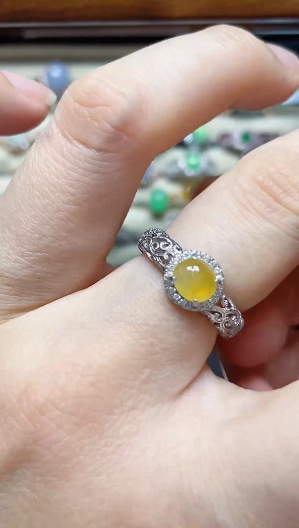 翡翠戒指银S925镶嵌-缅料