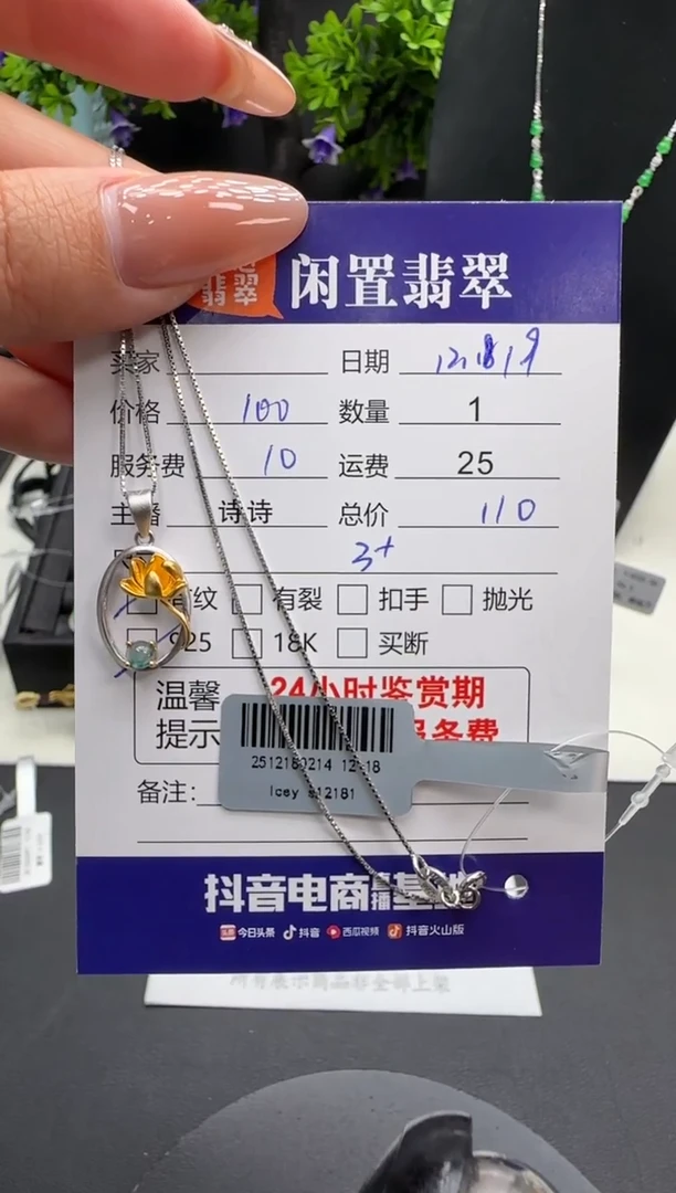 项链银S925镶嵌翡翠翡翠项链