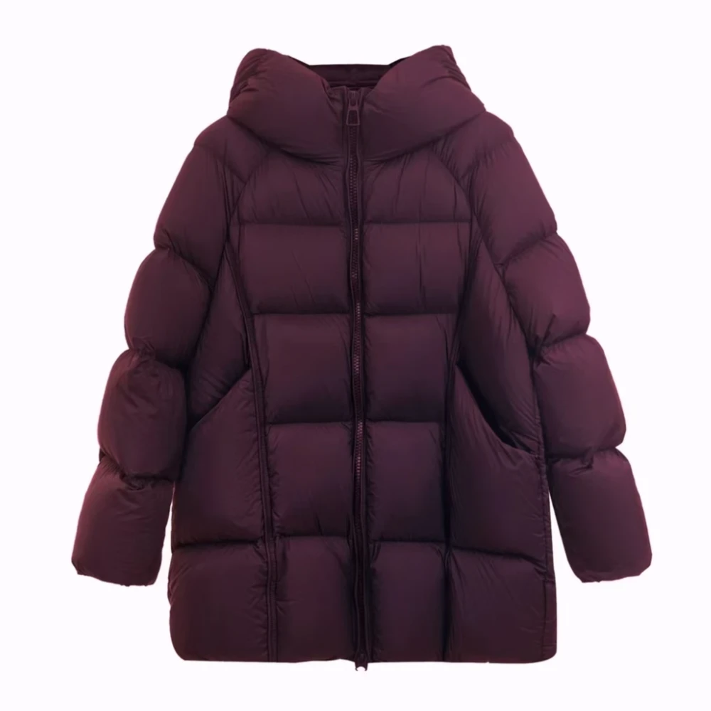 中长款鹅绒服连帽肤感羽绒服