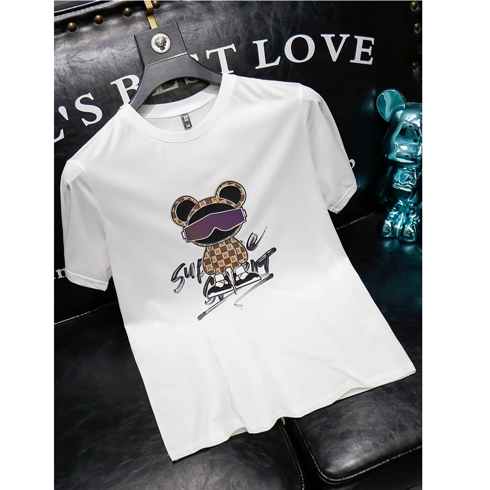 曼库帕娅潮牌短袖T恤男装夏季时尚百搭修身印花休闲时尚半袖个性