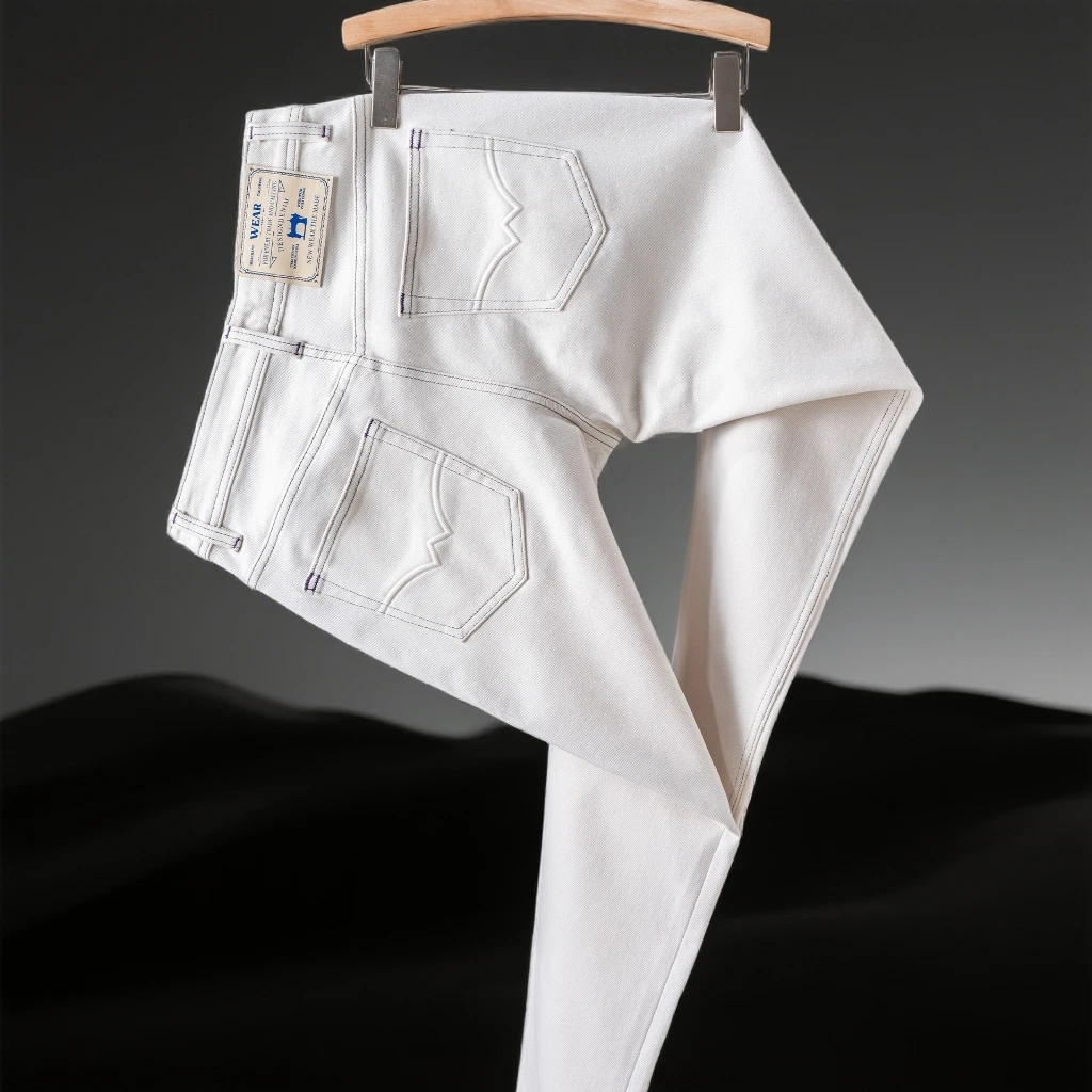 巴赛娜缇时尚休闲新款白色男士牛仔裤休闲百搭弹力修身小直筒春秋