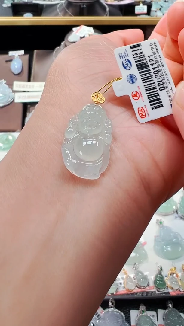 【闪购商品】翡翠吊坠(不含链)18K金镶嵌财神爷吊坠1121