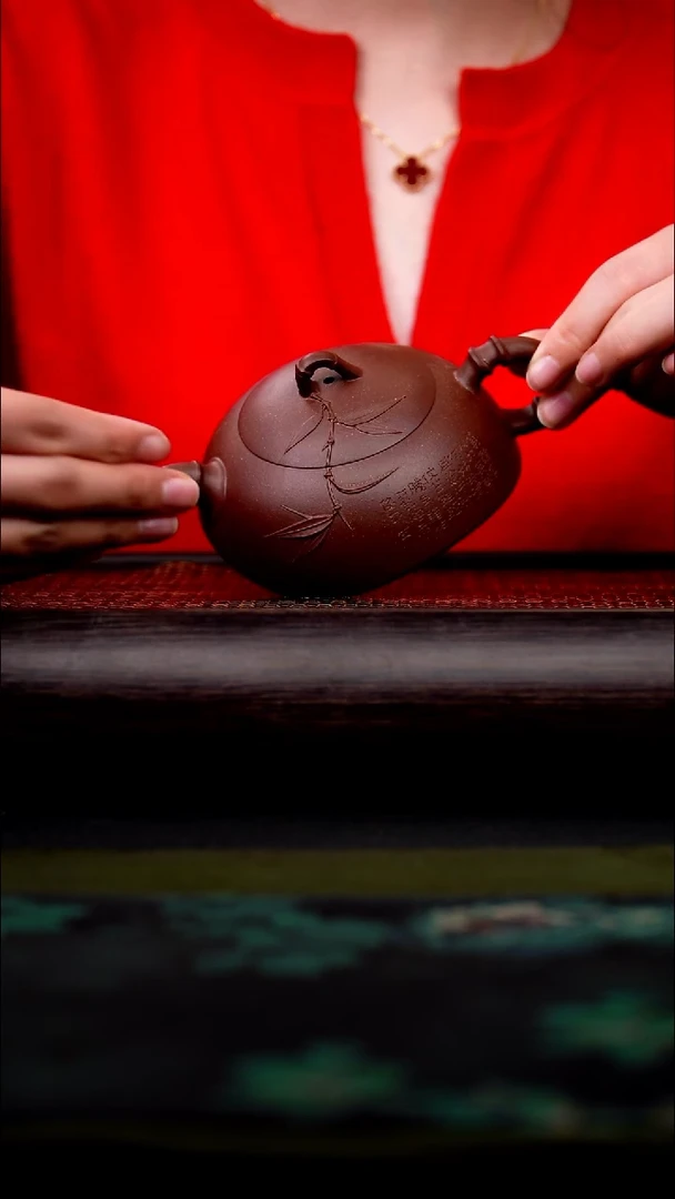 茶壶紫砂 半竹 老紫泥 170cc （3号）
