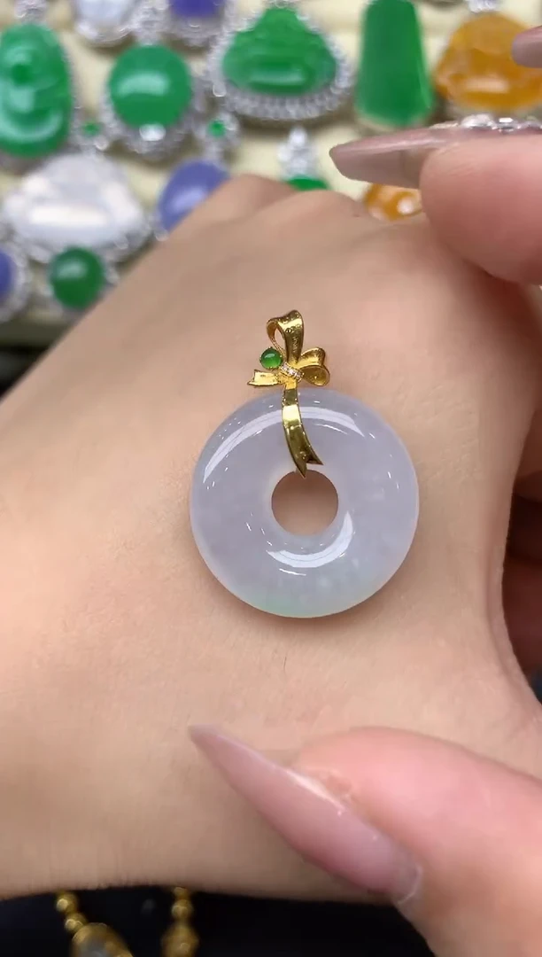 颈饰18K金镶嵌翡翠132-雪姐翡翠天天见