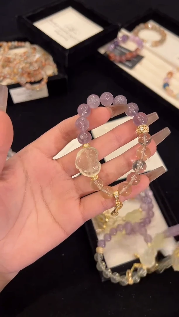 【闪购商品】水晶手链合金紫黄爱心手链x977