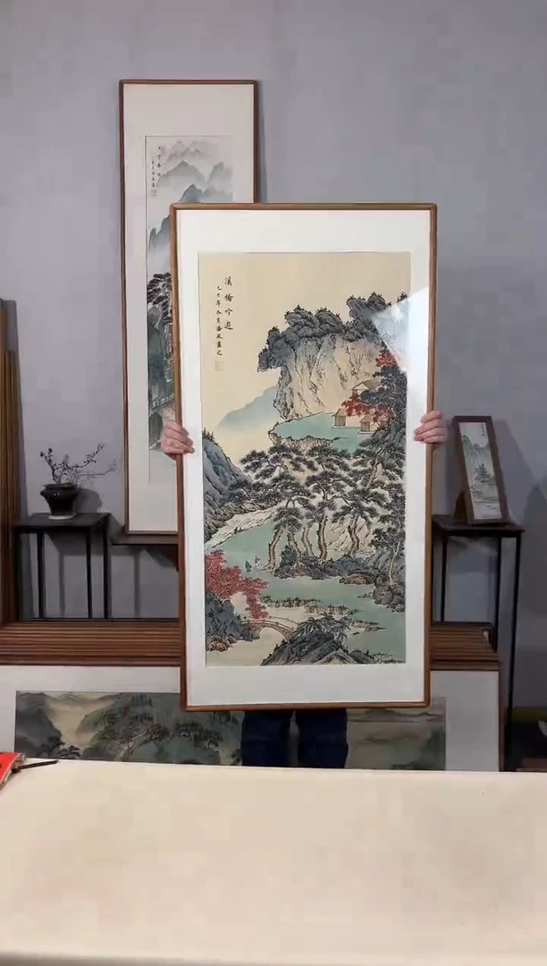 国画手绘*溪桥吟游*62*122cm带框发货