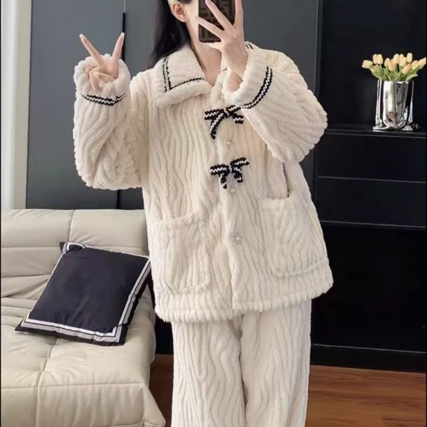 （秋冬优选）春秋冬季睡衣女保暖舒适小香风气质小翻领设计家居服