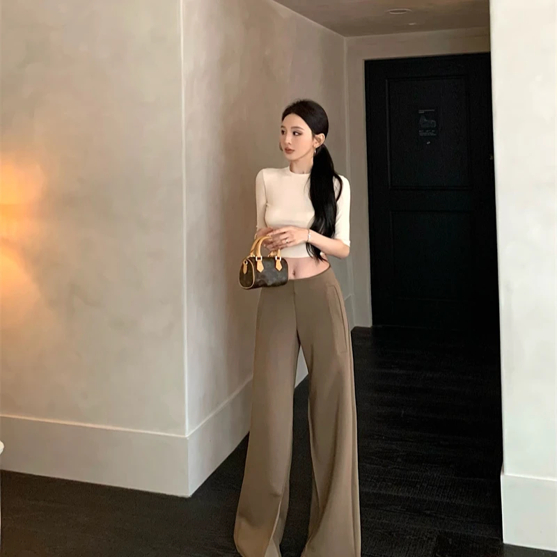 新款气质修身显瘦T恤上衣+百搭直筒直筒阔腿2025年长裤#22663