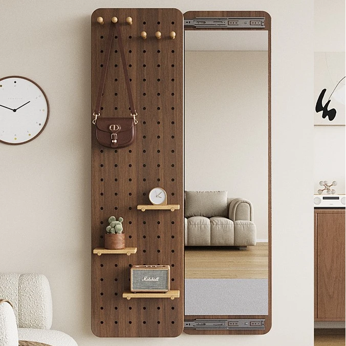 实木穿衣镜落地关闭隐藏全身镜子立式可遮挡壁挂洞洞板玄关试衣镜