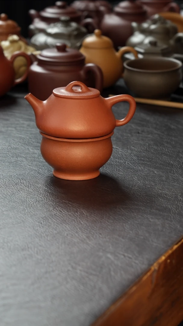 茶壶紫砂平盖红降套组