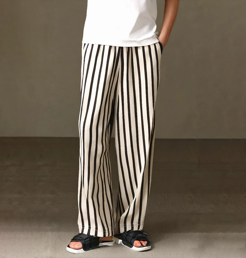 睡裤男士春秋季纯棉大码夏家居服长裤子条纹薄款舒适可外穿大裤衩