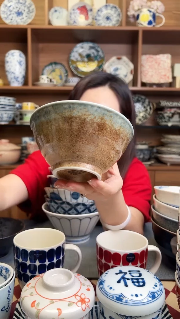 瓷片砂地蓝流13cm斗笠饭碗