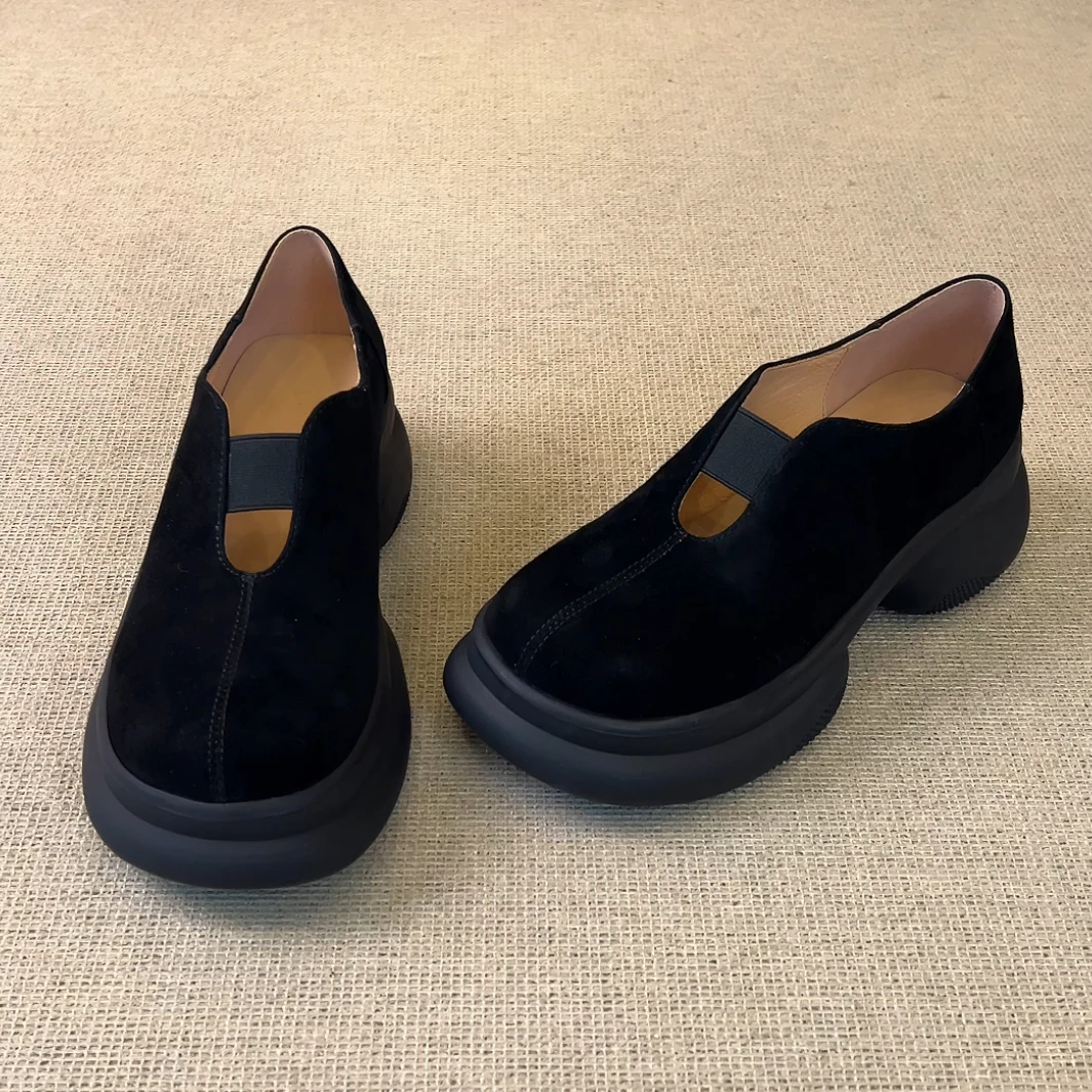 RubyL/6cm小个子简约设计感百搭磨砂舒适一脚蹬圆头厚底单鞋女款