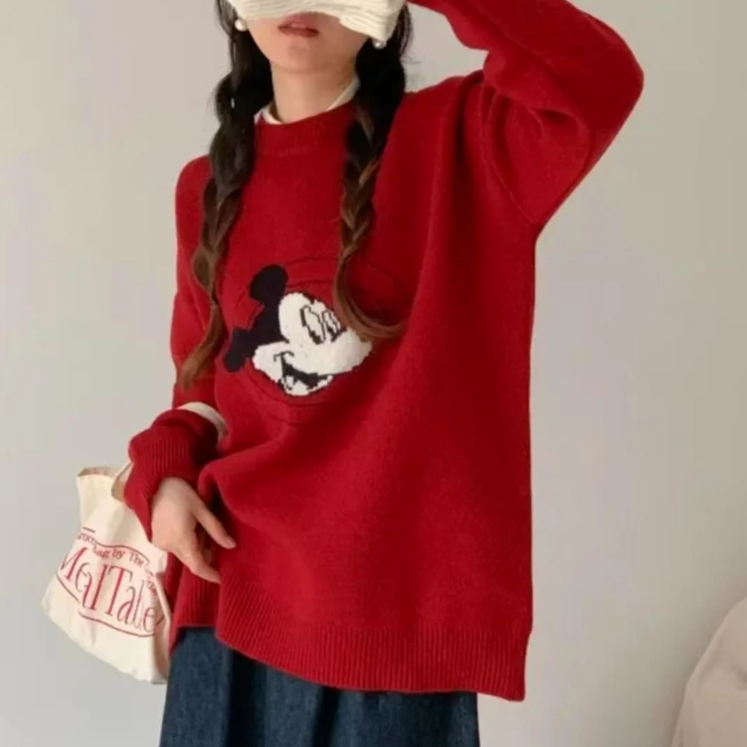 2025新年红套头毛衣卡通可爱休闲百搭网红时尚慵懒风秋冬毛衫A40