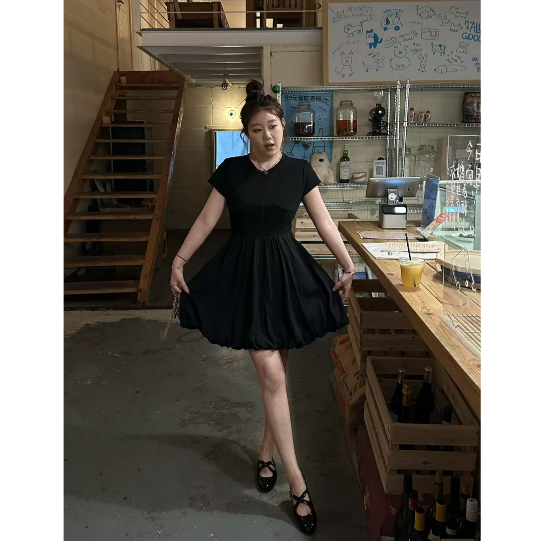 琪琪怪怪大码女装【心动秩序】春款收腰显瘦鱼骨连衣裙D16698QQ