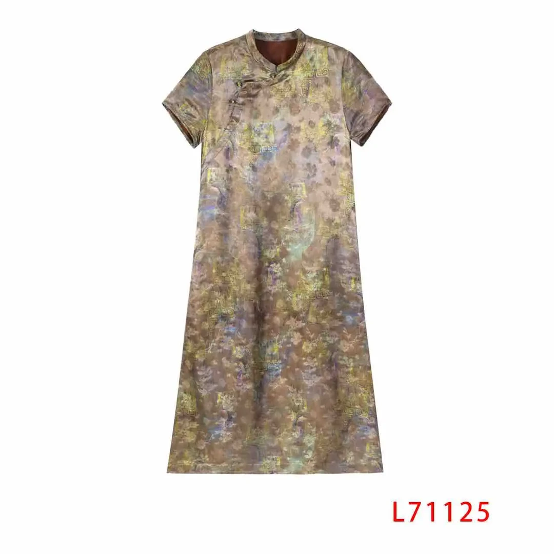 娟  新中式风桑蚕丝  烟紫色连衣裙 71125