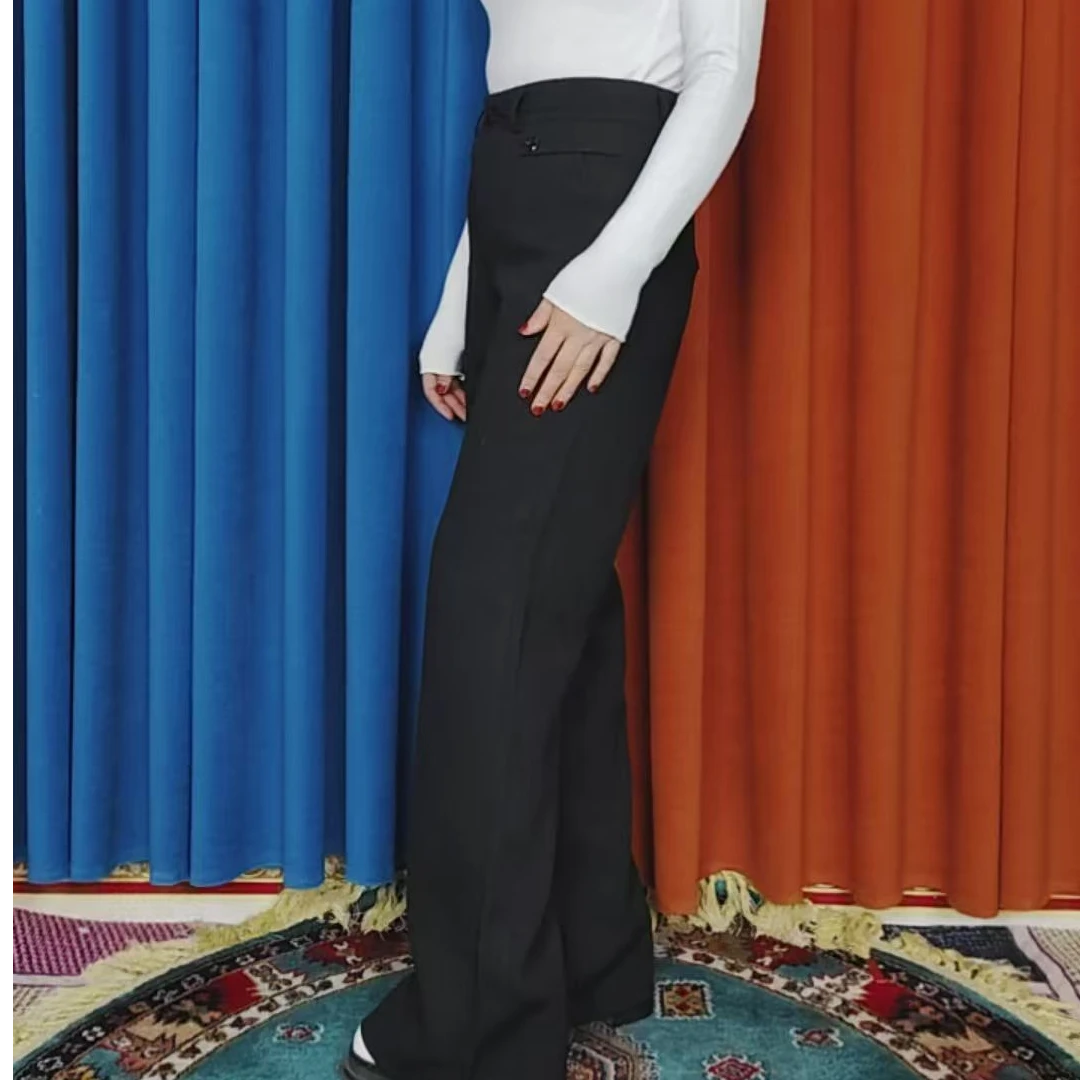 2025年高腰西装面料微喇裤 ئېگىز بەللىك،مودا ئىشتان黑色显瘦