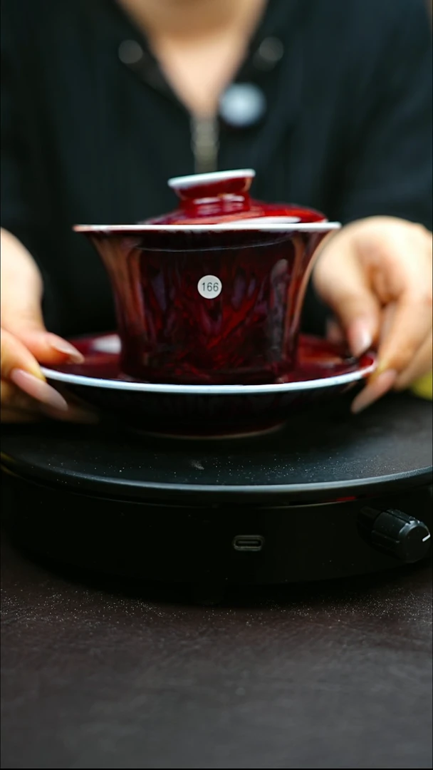 166#原矿钧瓷炉钧釉三才盖碗