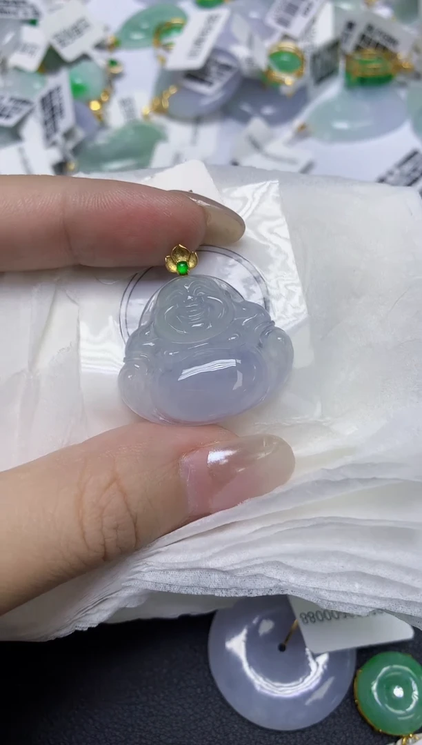 颈饰18K金镶嵌翡翠天然缅甸翡翠A货多样性发一件