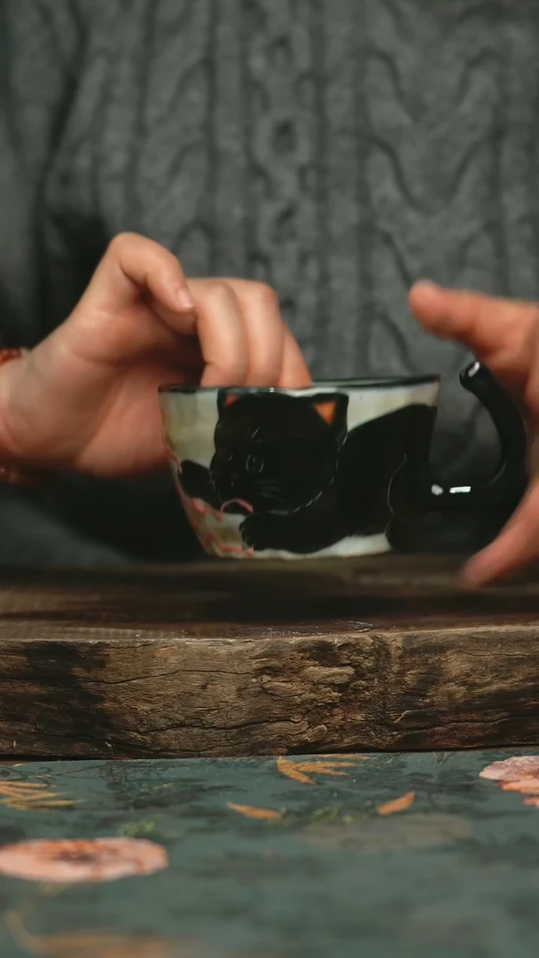 【闪购商品】瓷片杯釉下彩手工手绘同款陶器