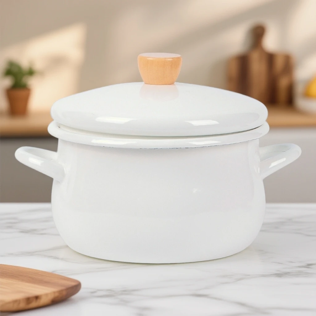 【搪小厨】26cm翻边卡通锅白色 无涂层搪瓷汤锅家用炖锅煮锅小汤锅