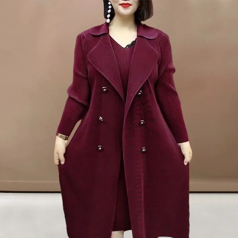 2025年秋季爆款时尚气质褶皱风衣裙外套洋气减龄妈妈装假两件上衣