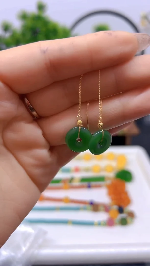 【闪购商品】和田玉耳饰14K金镶嵌耳饰E33