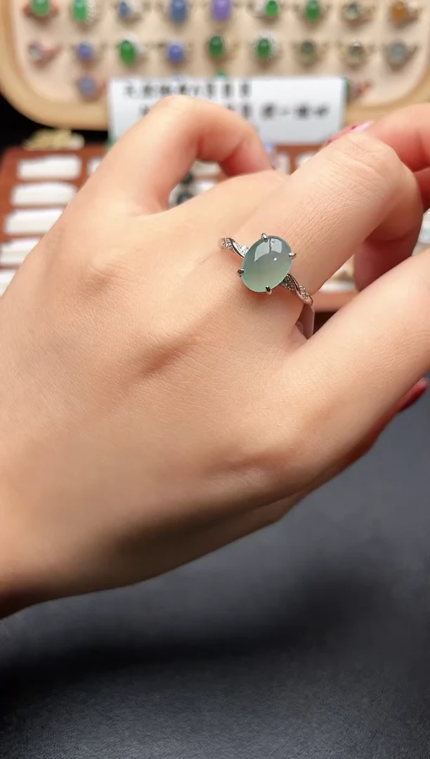 银S925镶嵌戒指翡翠一物一证一礼盒