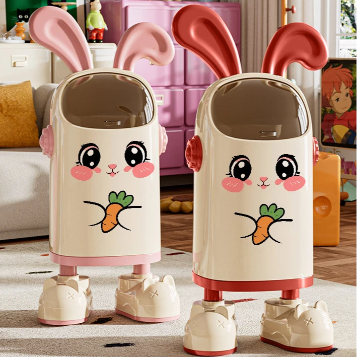 客厅垃圾桶高颜值家用可爱卡通卧室厕所带盖特厚萌兔耳朵落地纸篓