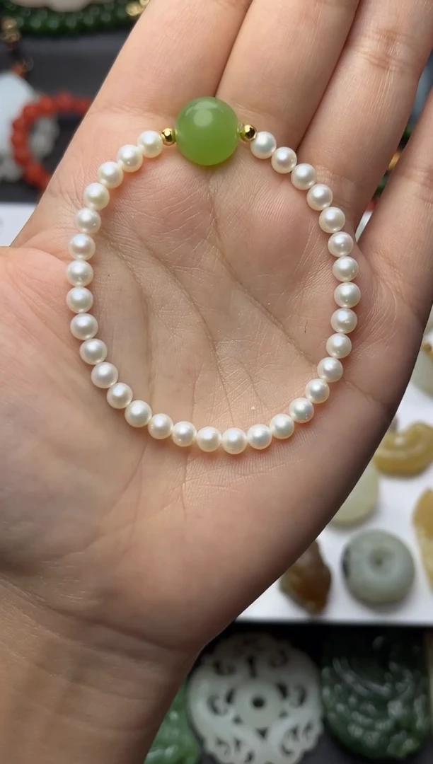 未镶嵌手串和田玉翠青手串