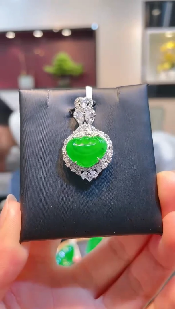 【闪购商品】翡翠颈饰银S925镶嵌A54天然A货翡翠吊坠（不含链）