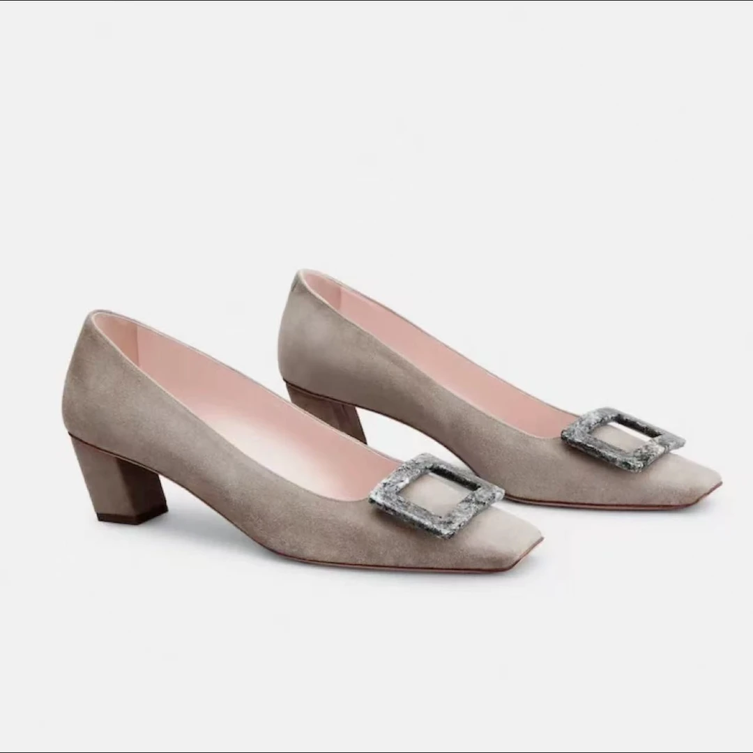 未使用 Roger Vivier/罗杰·维威耶 RV大象灰麂皮大理石扣单鞋35.5