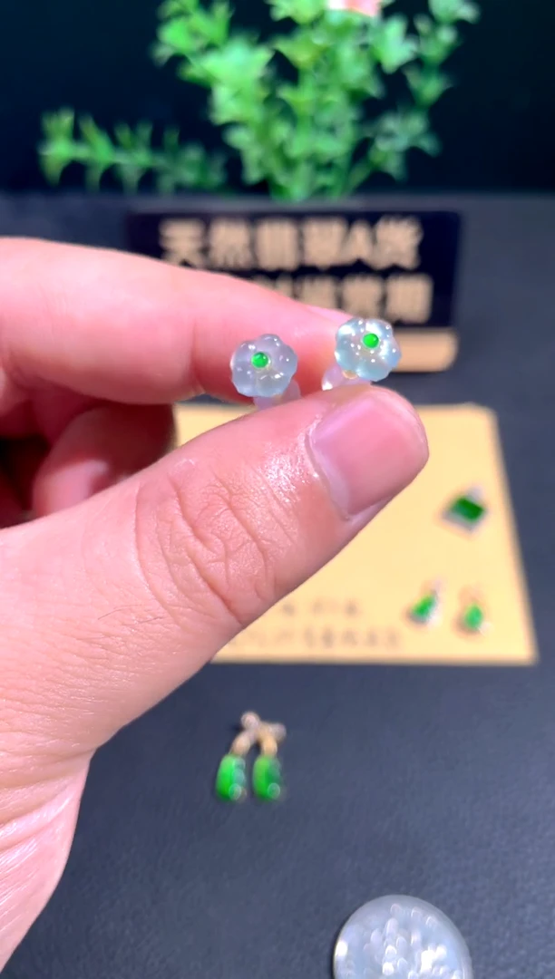 颈饰18K金镶嵌翡翠耳钉
