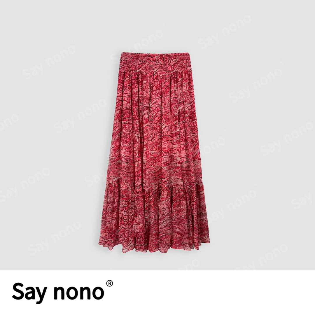 懒猫nono│Saynono 春夏新款气质印花低腰塔裙显瘦半身裙H03303AX