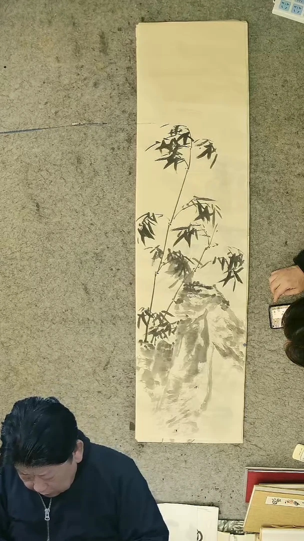 国画四尺对开  墨竹条屏 34*138cm
