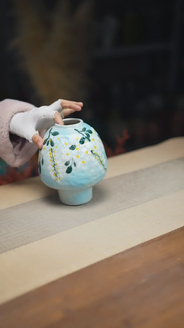 花器陶瓷花瓶蓝色紫藤蘑菇