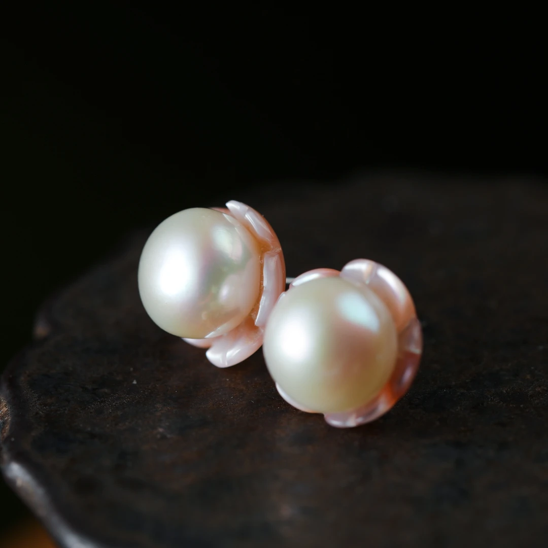 【意婵】《星洛》精品天然强光珍珠耳饰耳钉925银贝贝配件900688挪