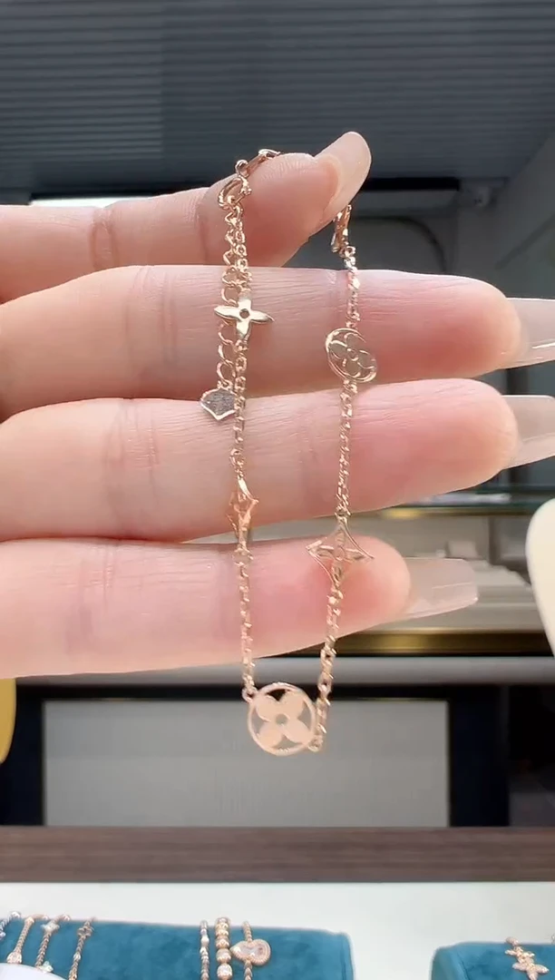 【闪购商品】18K金手链素金老花手链K红