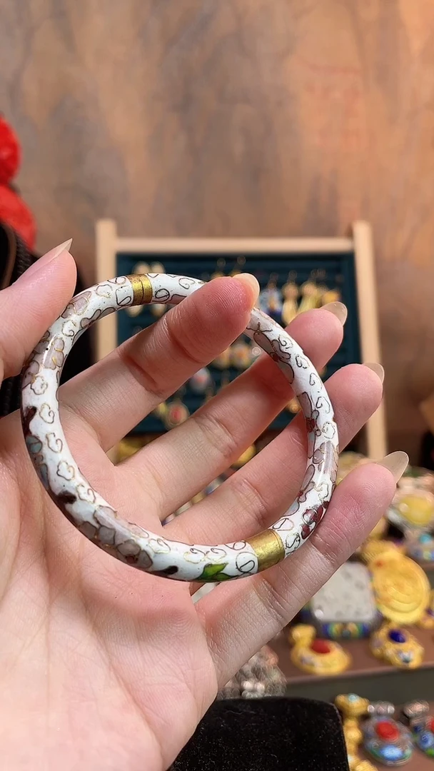 非遗手工艺景泰蓝开口镯 55-64 白色