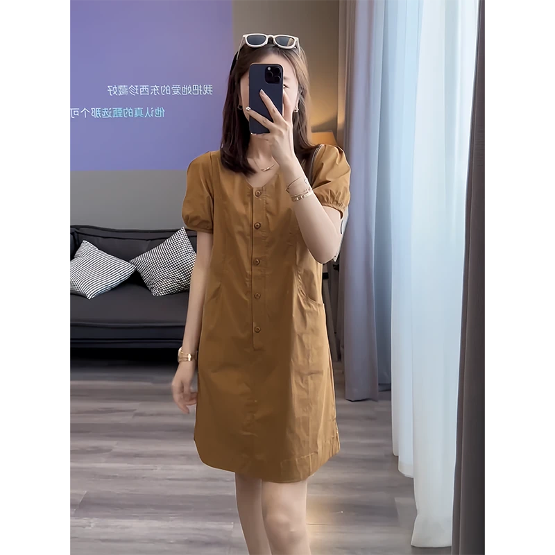 大码法式简约洋气连衣裙女2025夏季新款设计感减龄显白显瘦a字裙