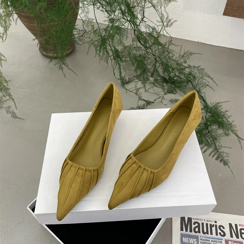 法式尖头浅口褶皱单鞋女2025秋季新款设计感百搭气质细跟通勤鞋