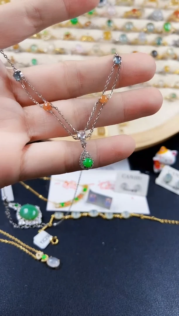 翡翠银S925镶嵌颈饰45689