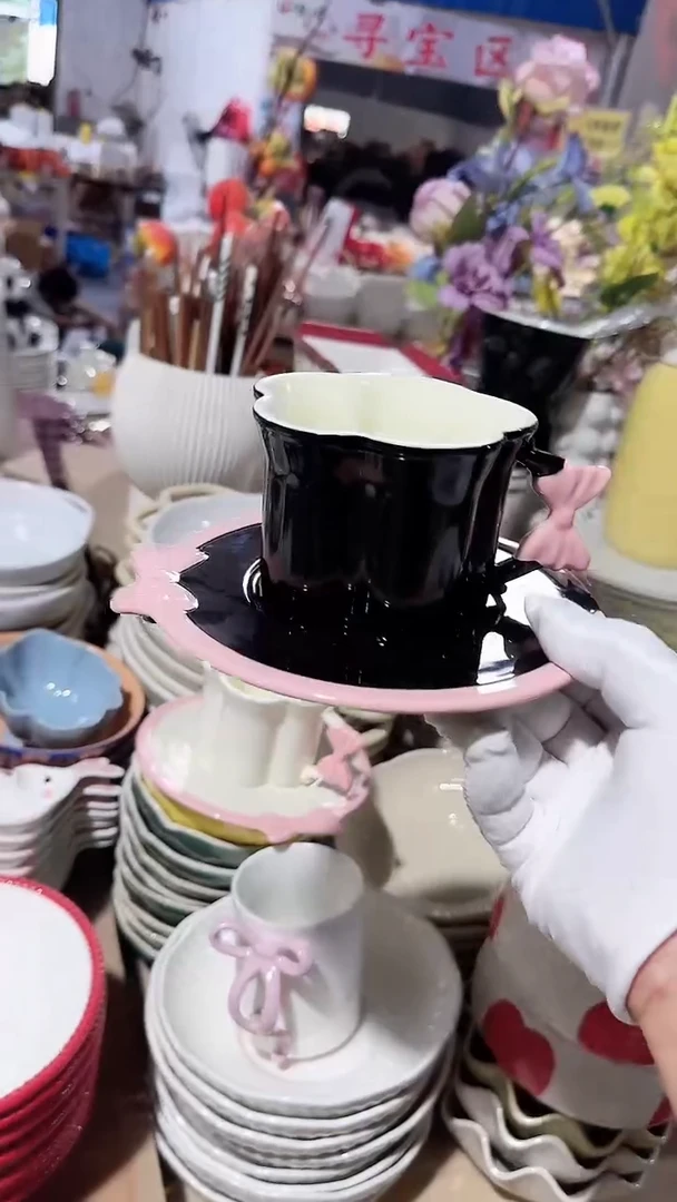 碗蝴蝶结咖啡杯碟 微瑕凑满20元包邮