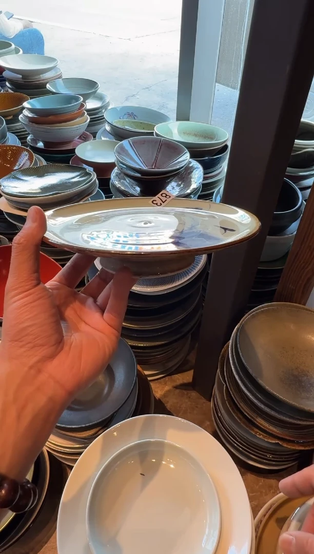 瓷虚*873 微瑕 手绘荷花高足盘1个