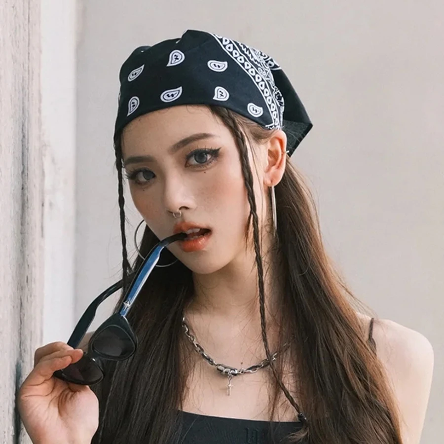 复古腰果花头巾女夏季薄款小众潮酷街头辣妹跳舞包头方巾发带丝巾